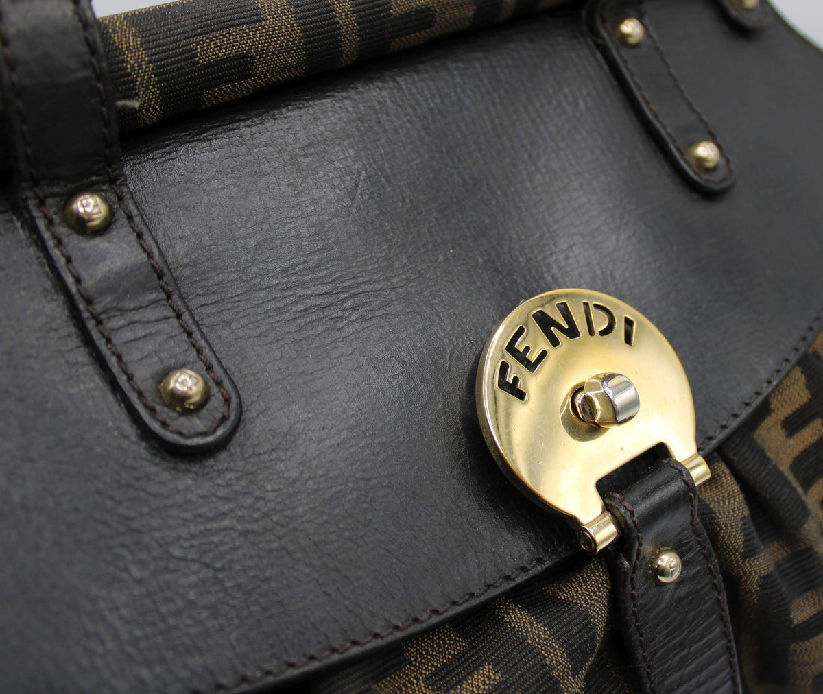 Fendi Brown Zucca Canvas Leather One Handle Flap Bag