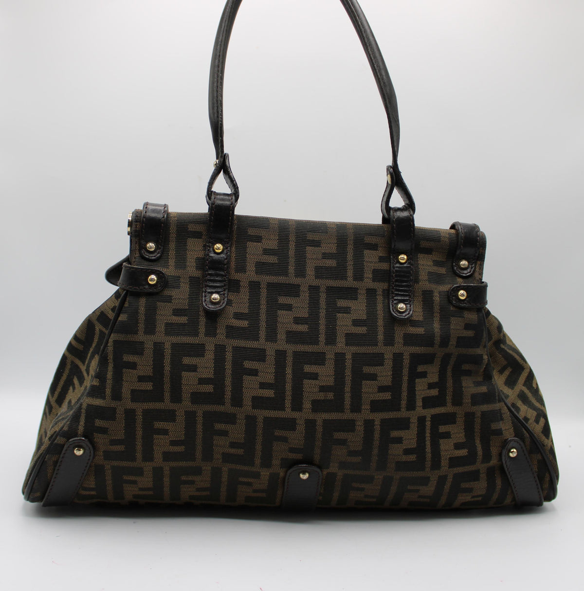 Fendi Brown Zucca Canvas Leather One Handle Flap Bag