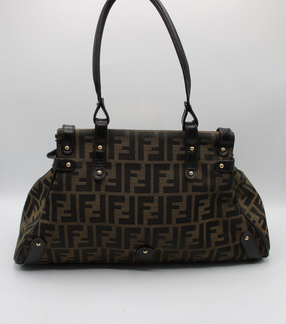 Fendi Brown Zucca Canvas Leather One Handle Flap Bag