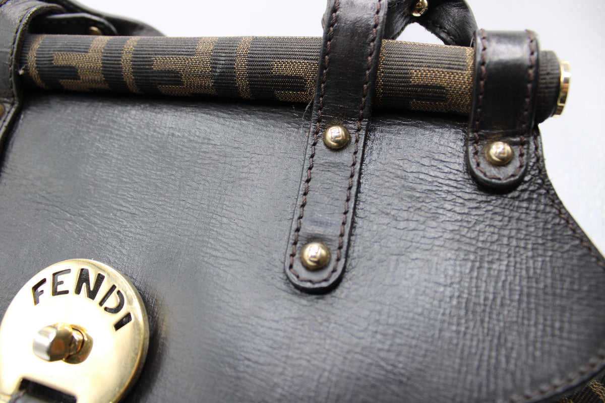 Fendi Brown Zucca Canvas Leather One Handle Flap Bag