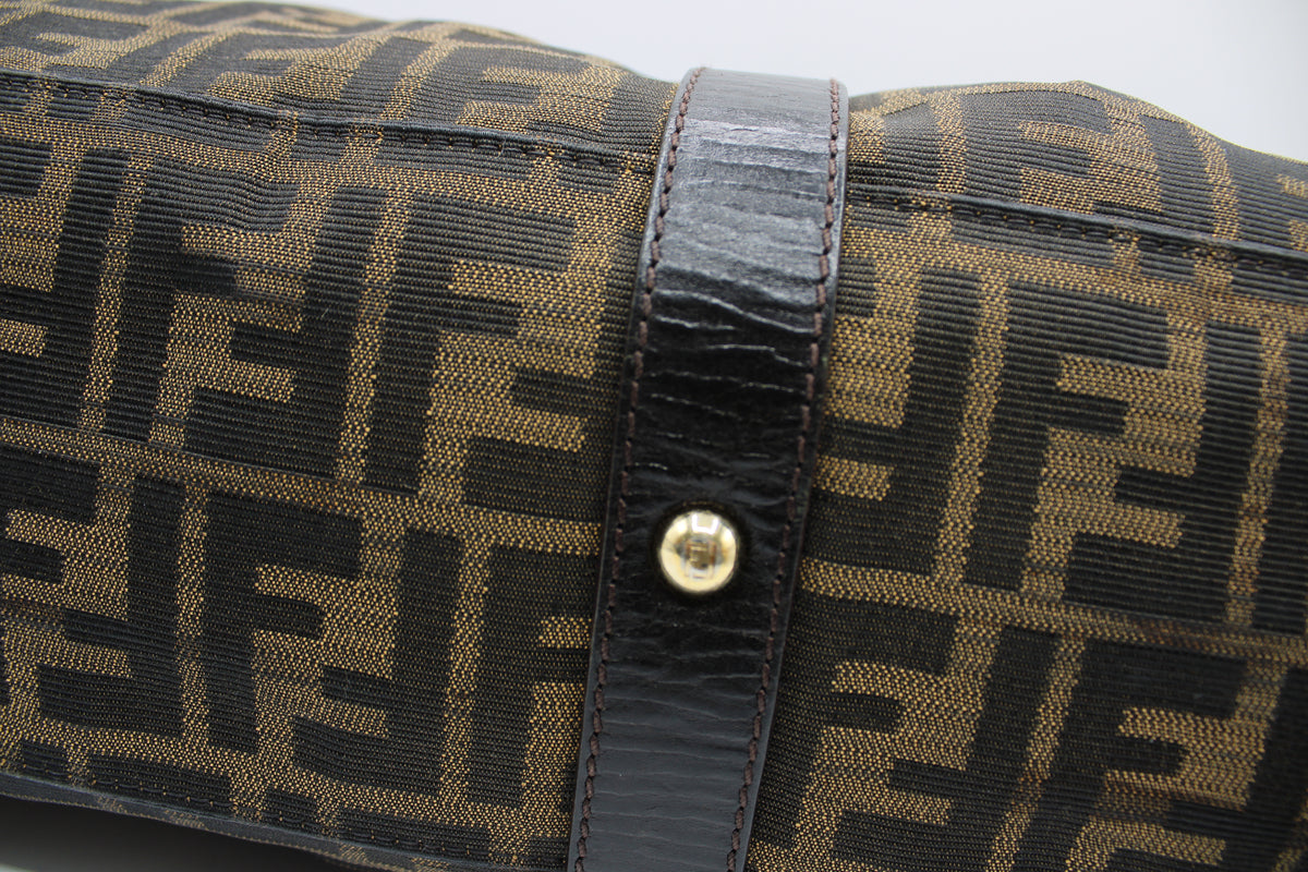 Fendi Brown Zucca Canvas Leather One Handle Flap Bag