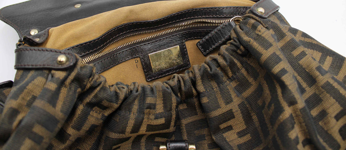 Fendi Brown Zucca Canvas Leather One Handle Flap Bag