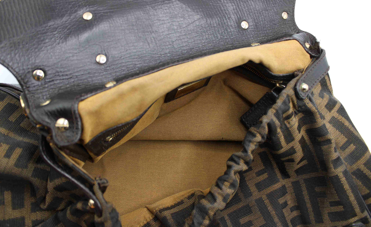 Fendi Brown Zucca Canvas Leather One Handle Flap Bag
