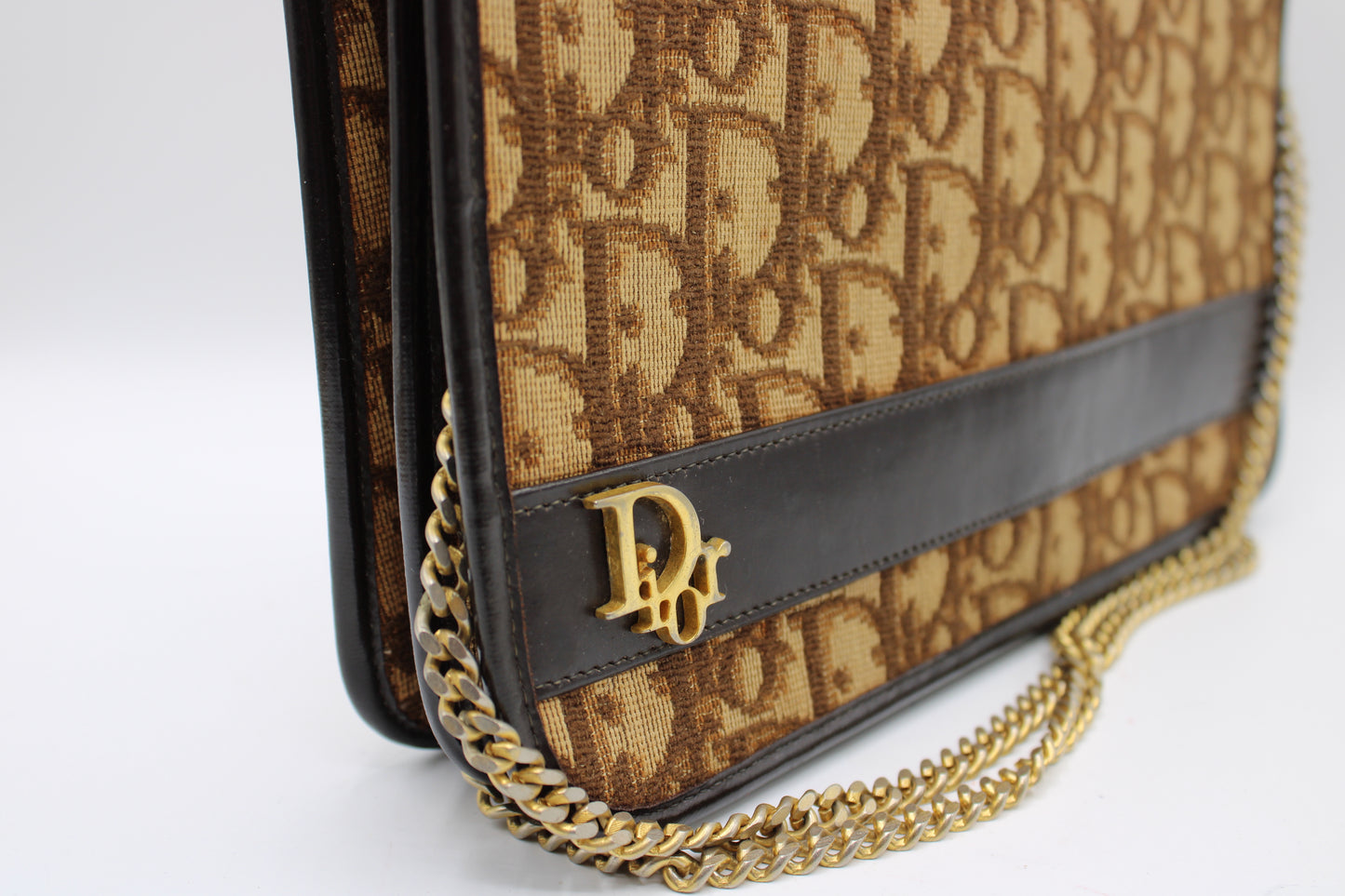 Christian Dior Brown Trotter Canvas Chain Crossbody Bag