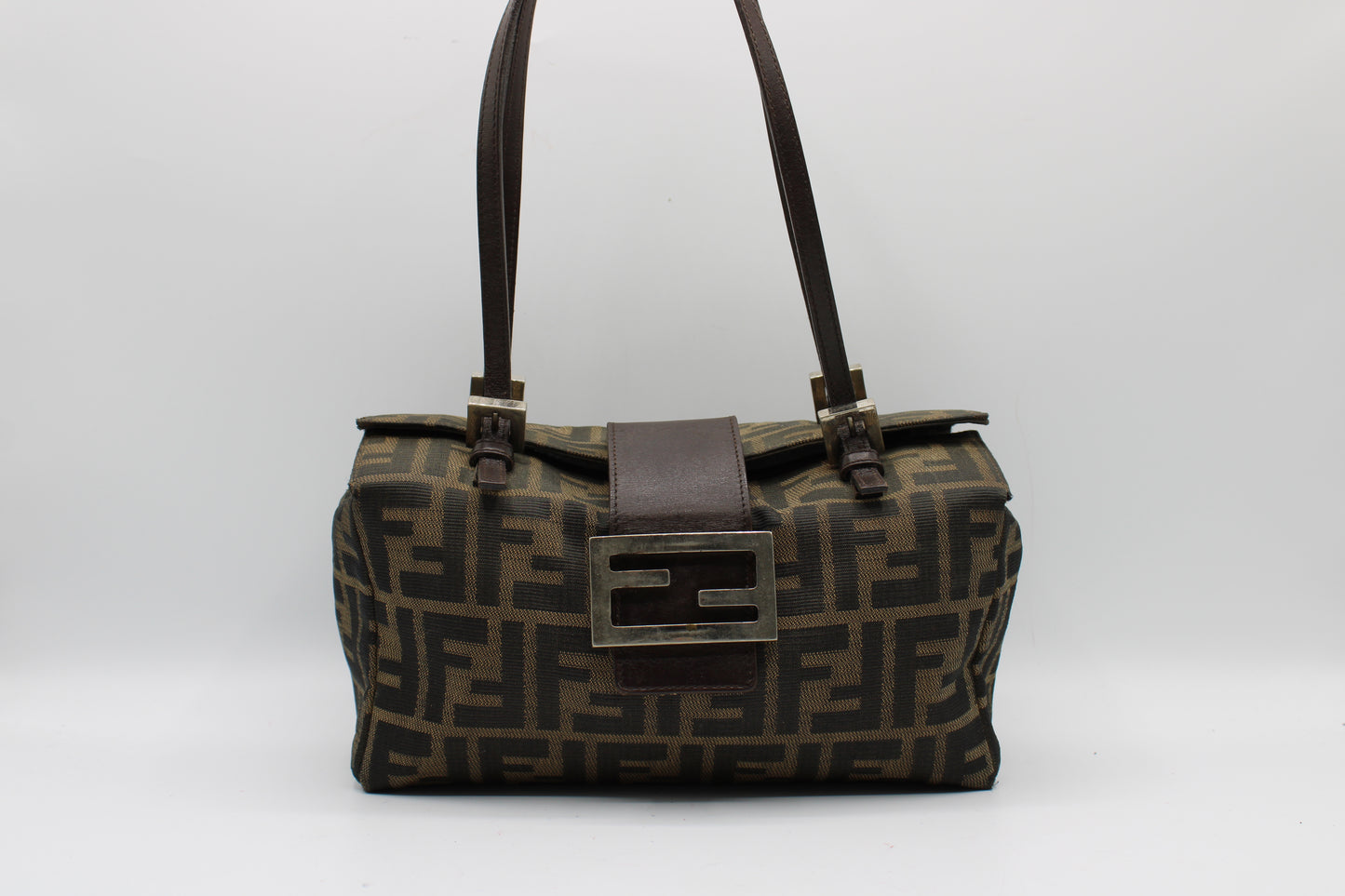 Fendi Brown Zucca Canvas Leather Baguette Shoulder Bag