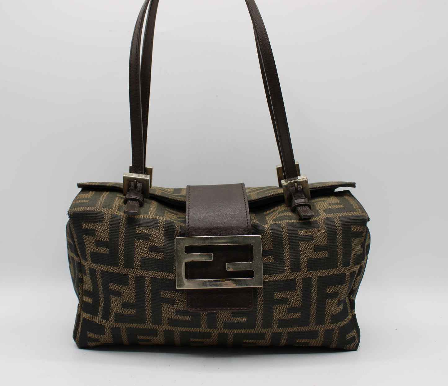 Fendi Brown Zucca Canvas Leather Baguette Shoulder Bag