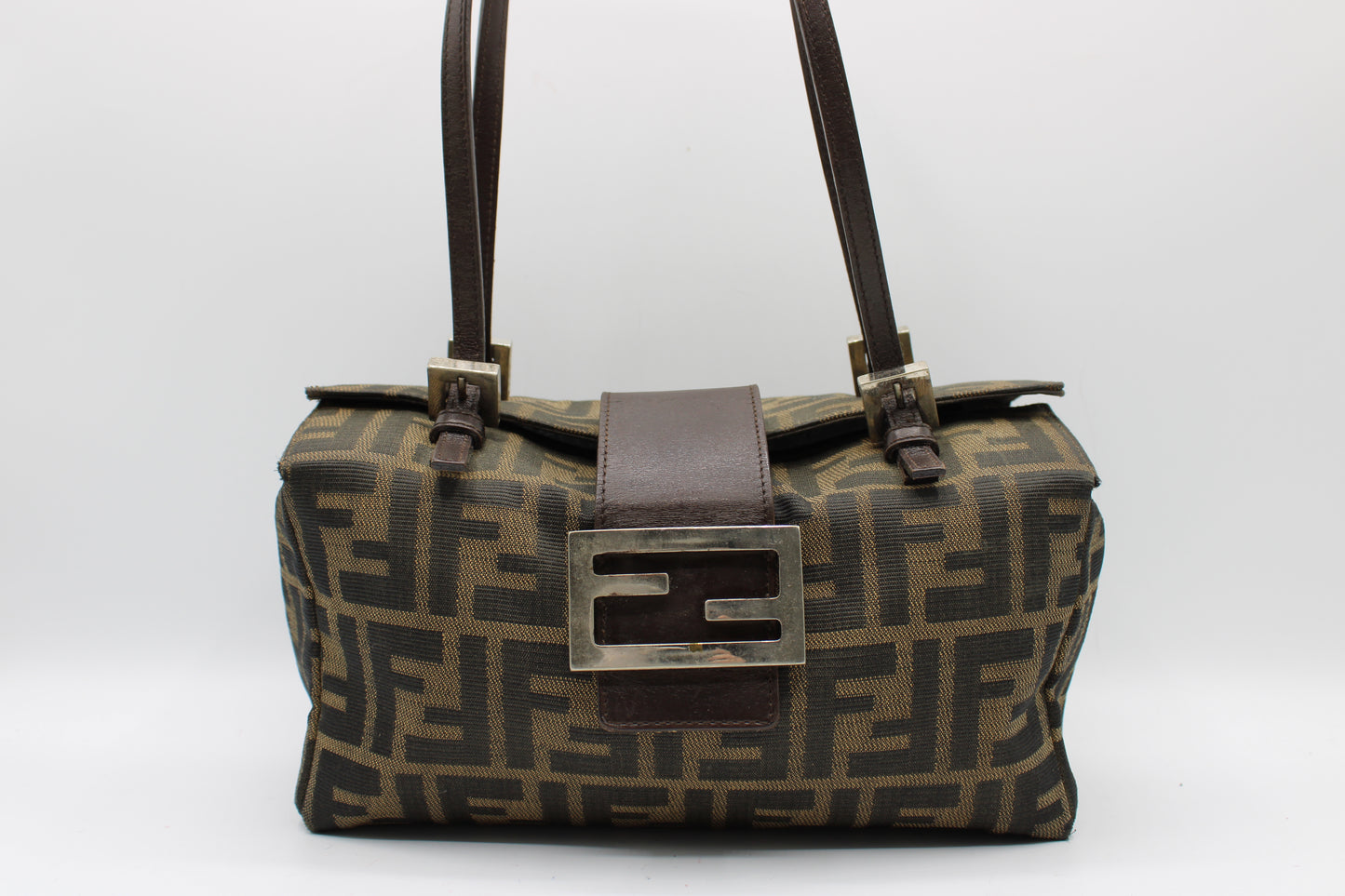 Fendi Brown Zucca Canvas Leather Baguette Shoulder Bag