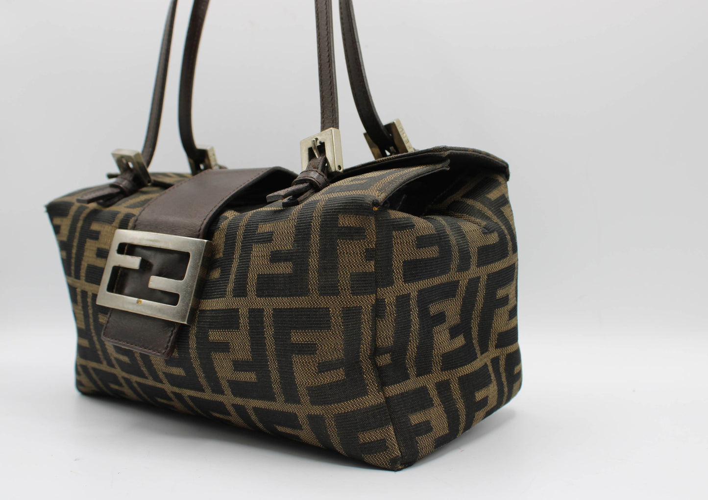 Fendi Brown Zucca Canvas Leather Baguette Shoulder Bag