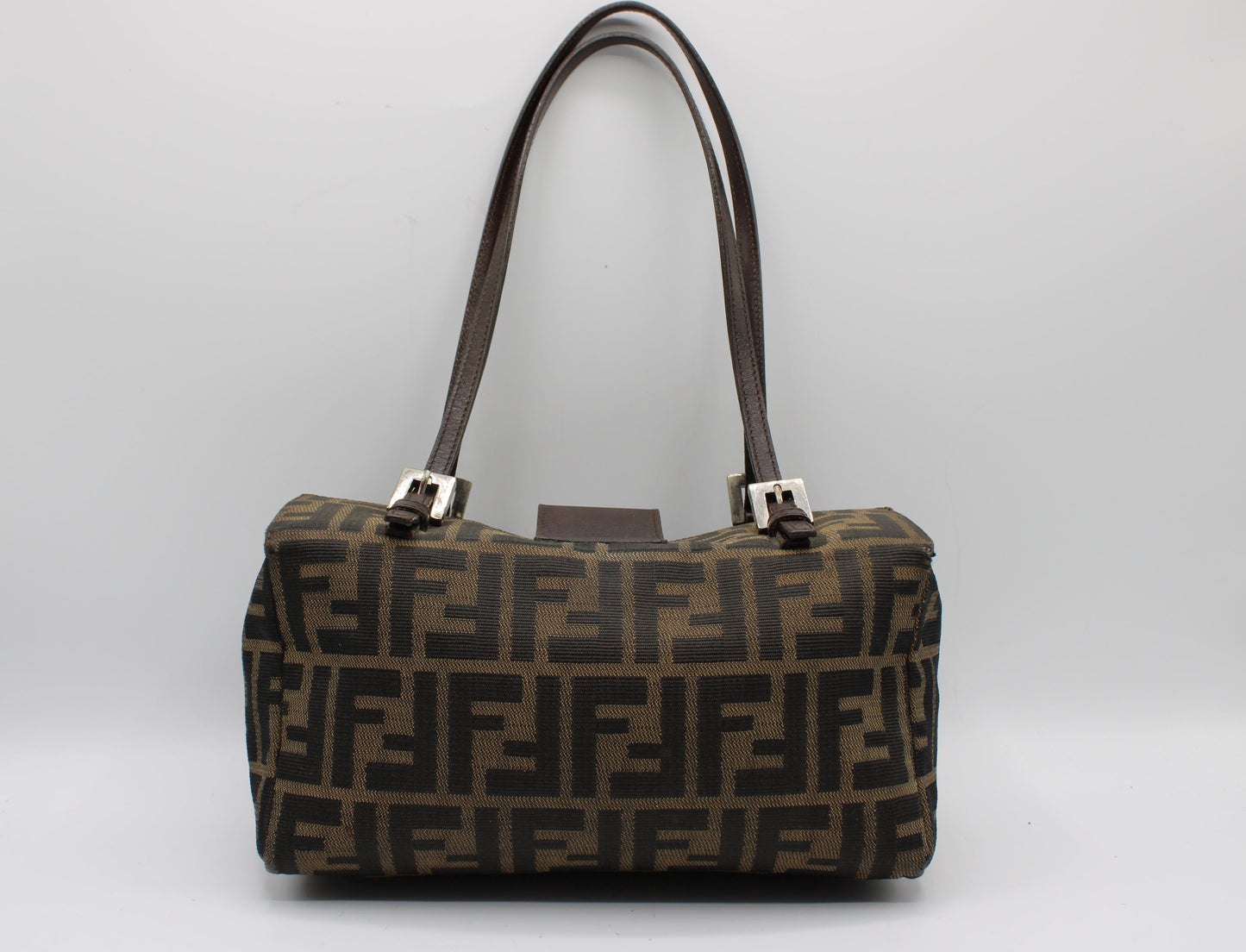 Fendi Brown Zucca Canvas Leather Baguette Shoulder Bag