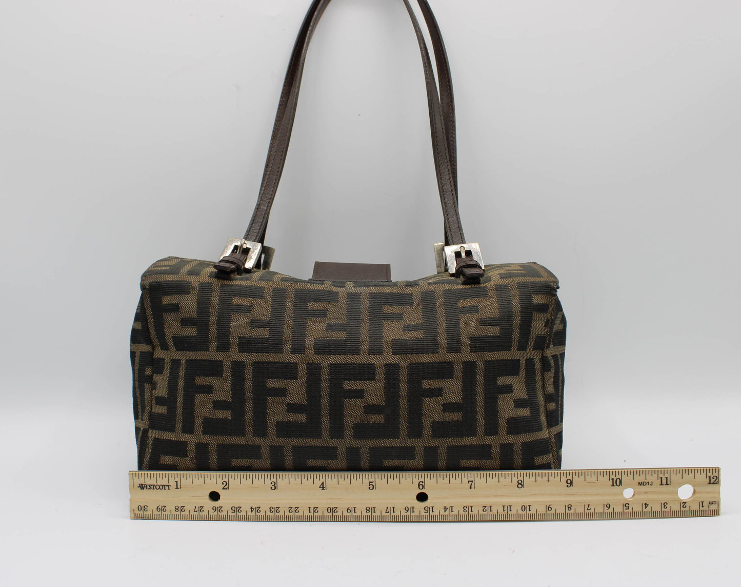 Fendi Brown Zucca Canvas Leather Baguette Shoulder Bag
