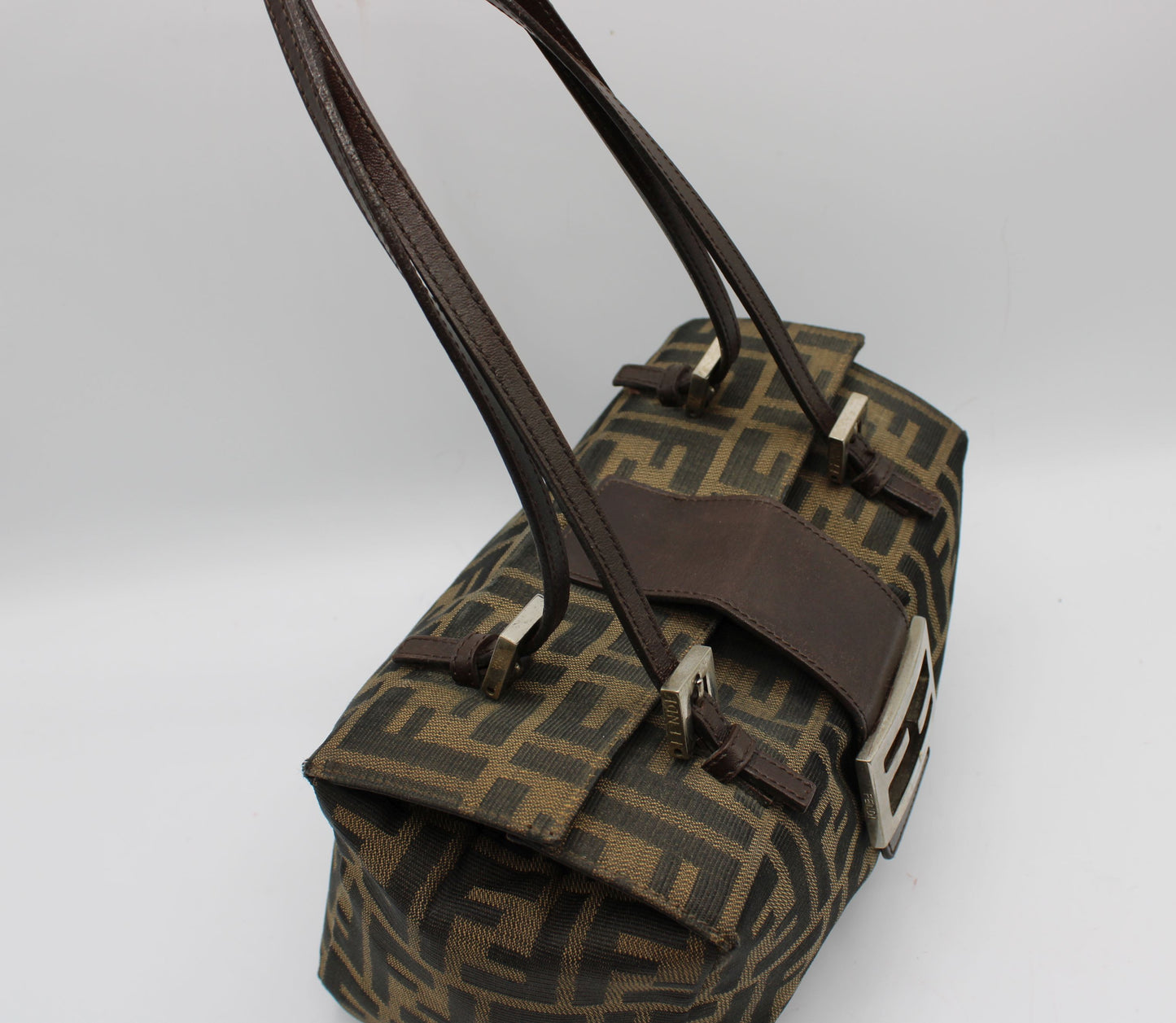 Fendi Brown Zucca Canvas Leather Baguette Shoulder Bag