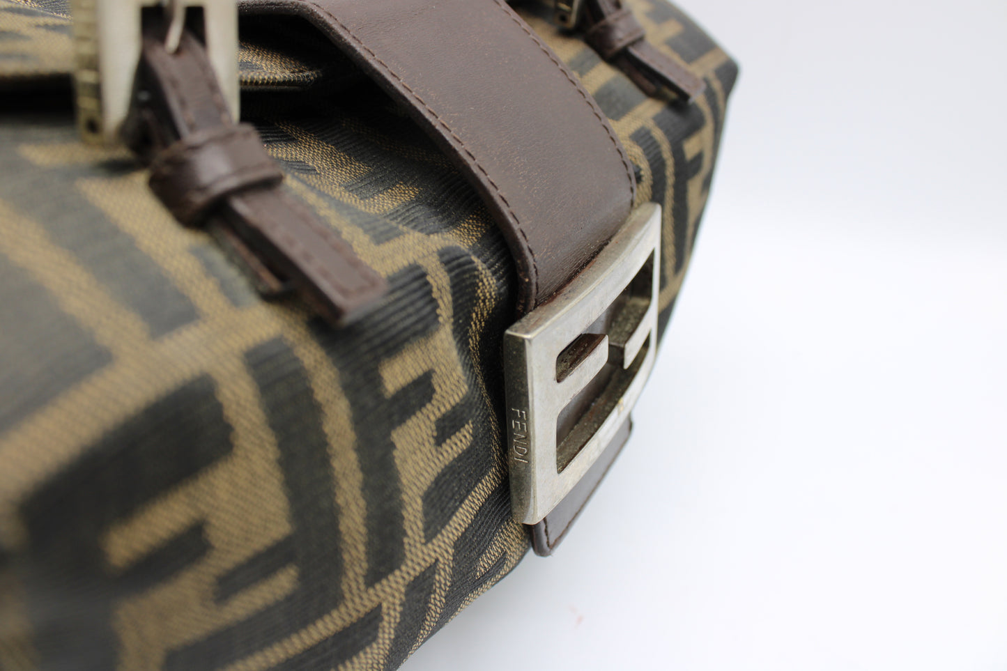 Fendi Brown Zucca Canvas Leather Baguette Shoulder Bag