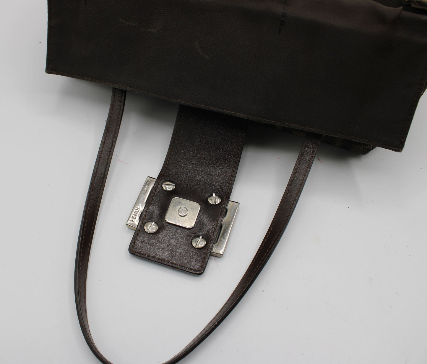 Fendi Brown Zucca Canvas Leather Baguette Shoulder Bag