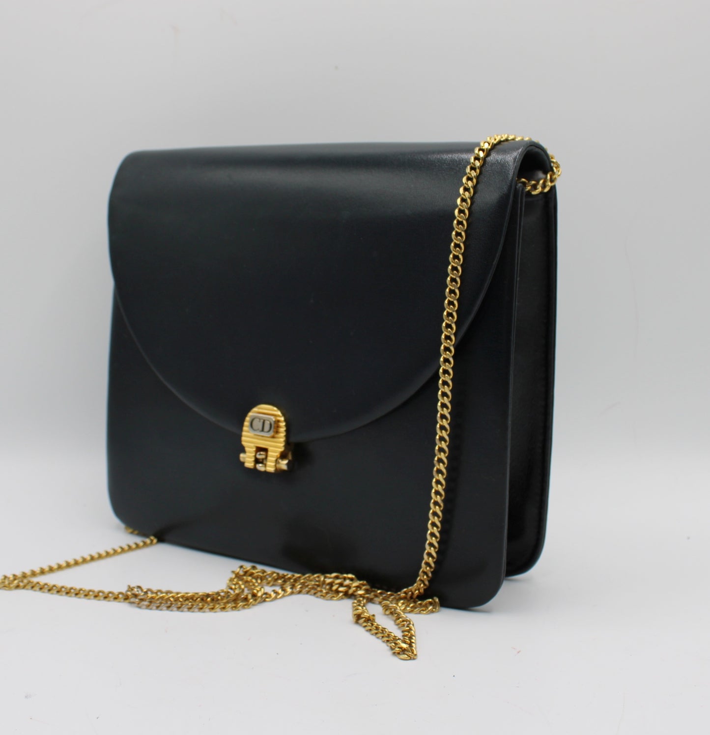 Christian Dior Black Leather Chain Flap Crossbody Bag