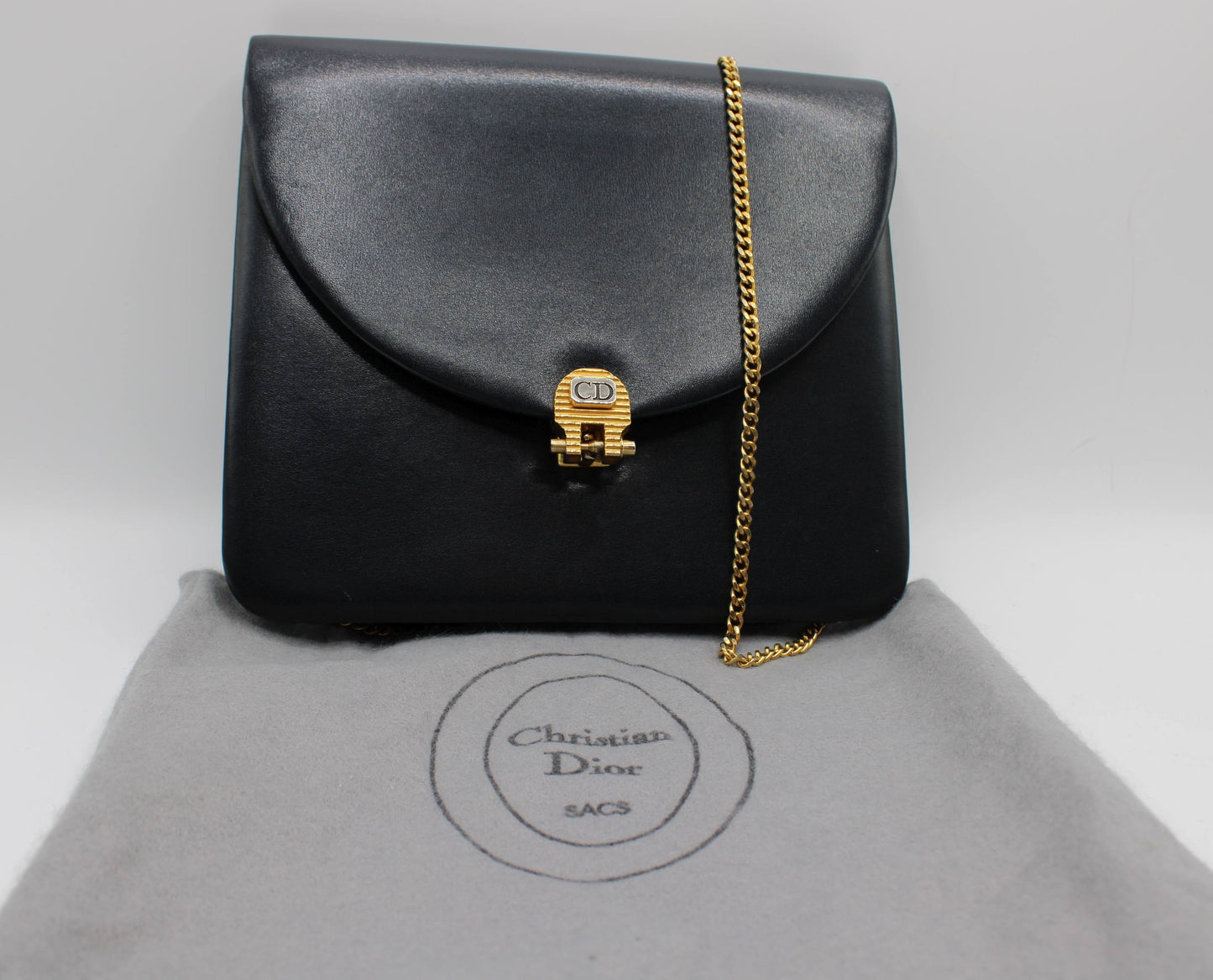 Christian Dior Black Leather Chain Flap Crossbody Bag