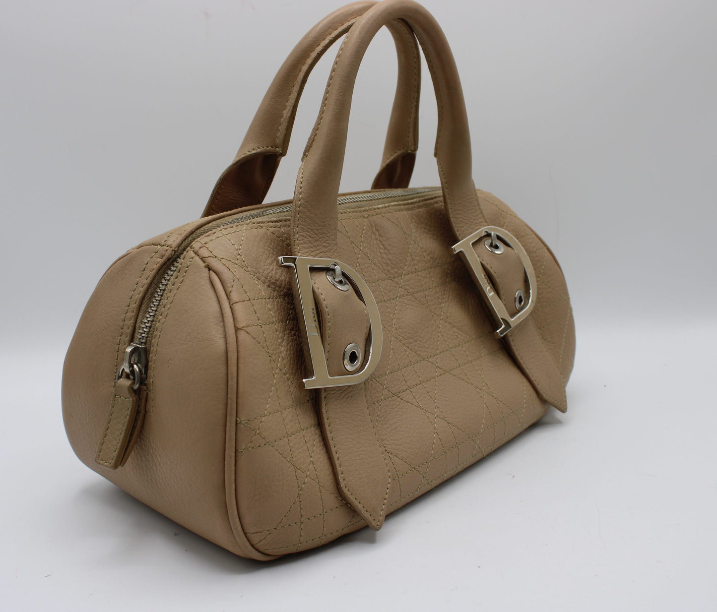 Christian Dior Beige Cannage Leather D Charm Boston Bag