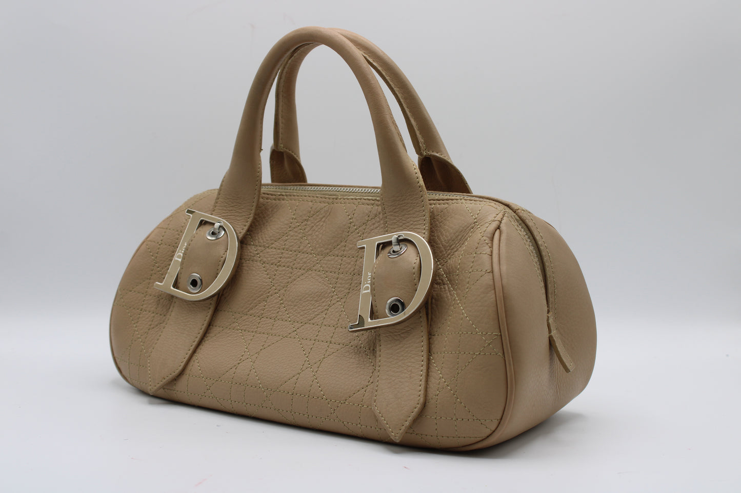 Christian Dior Beige Cannage Leather D Charm Boston Bag