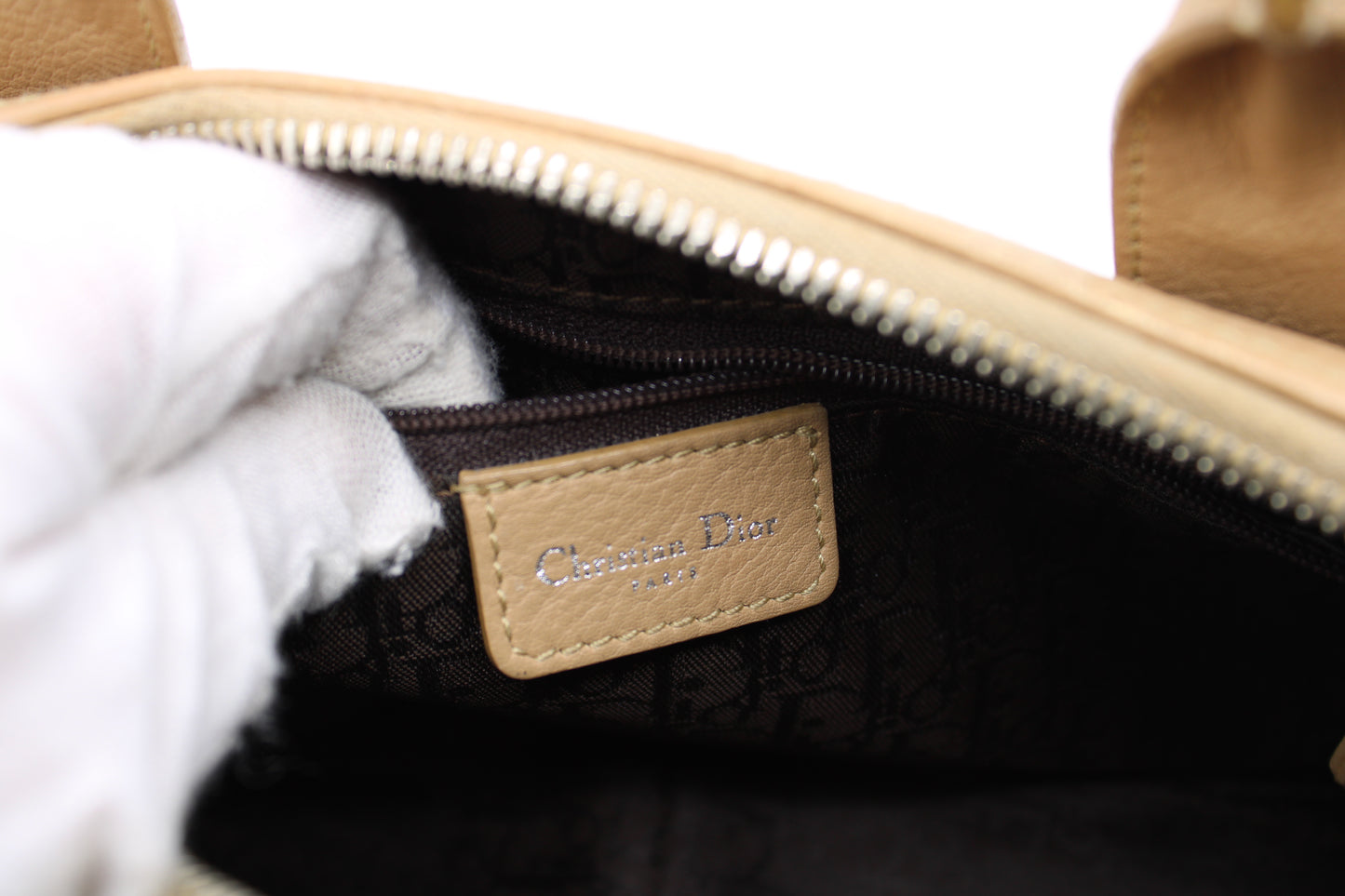 Christian Dior Beige Cannage Leather D Charm Boston Bag
