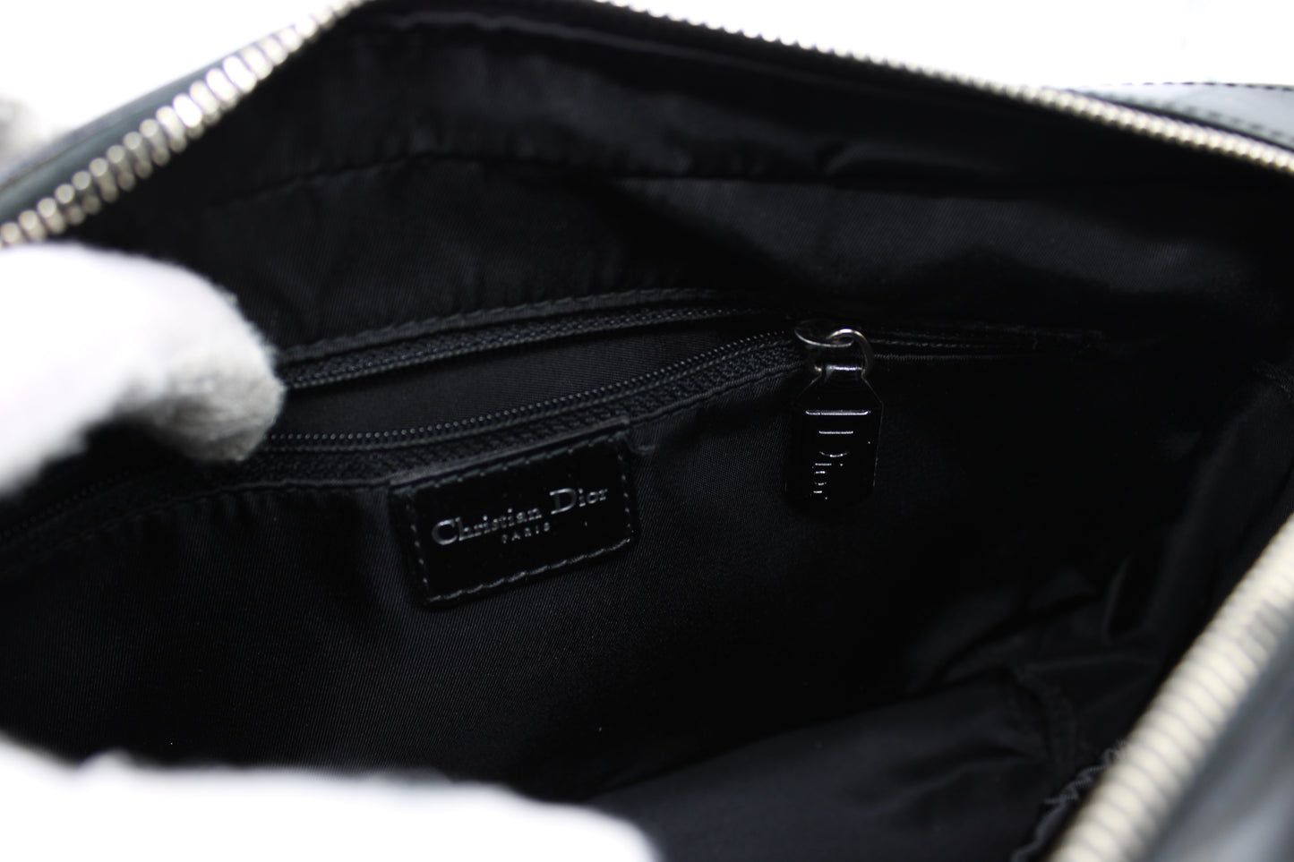 Christian Dior Black White Monogram Patent Leather Flat Boston Bag