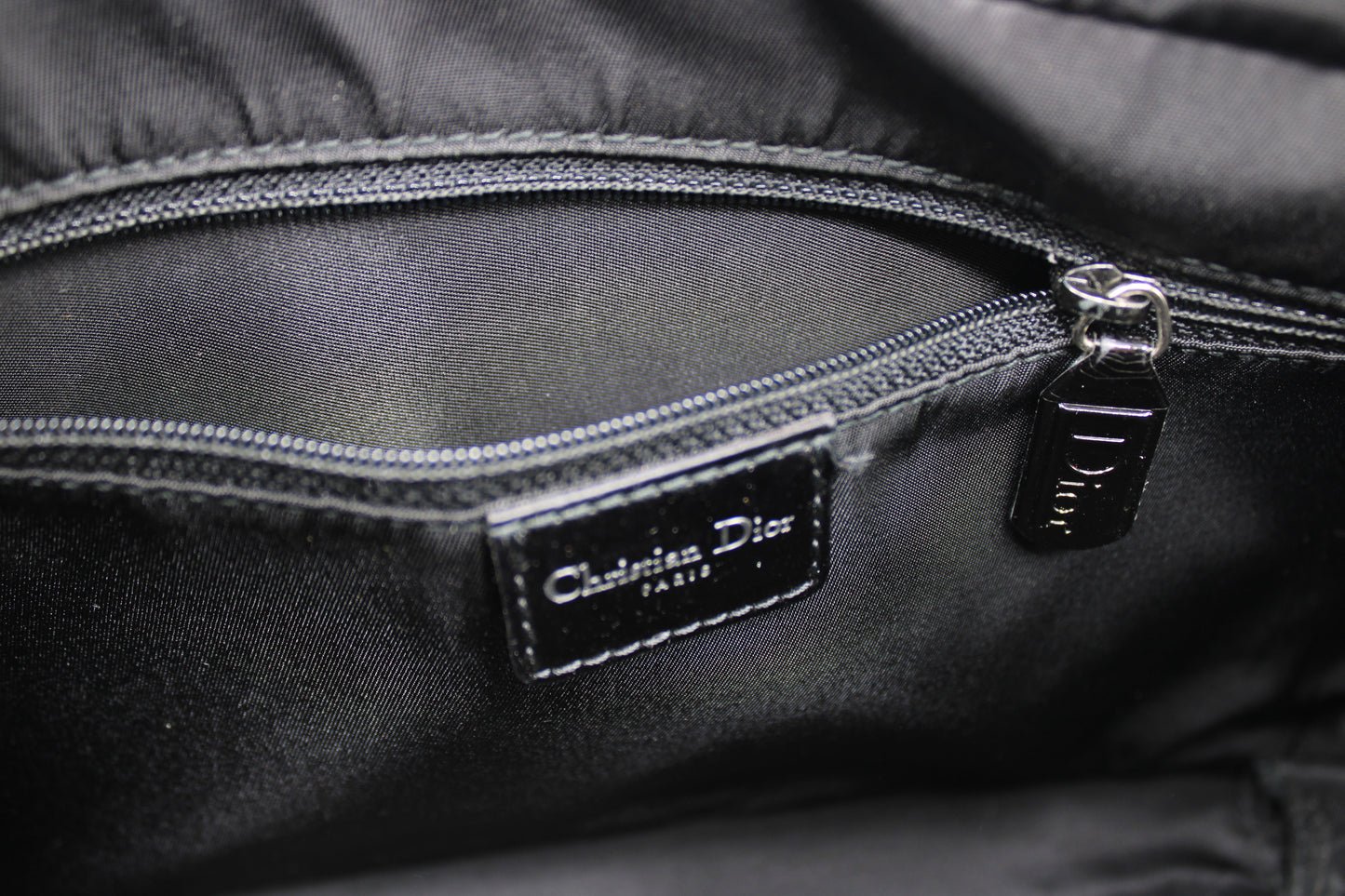 Christian Dior Black White Monogram Patent Leather Flat Boston Bag