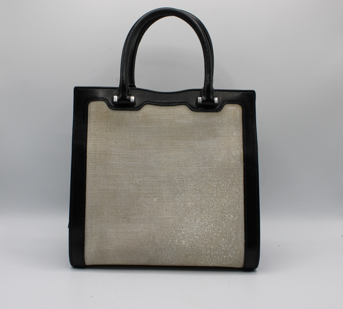 Saint Laurent Black Leather Canvas Cassandra Tote Bag