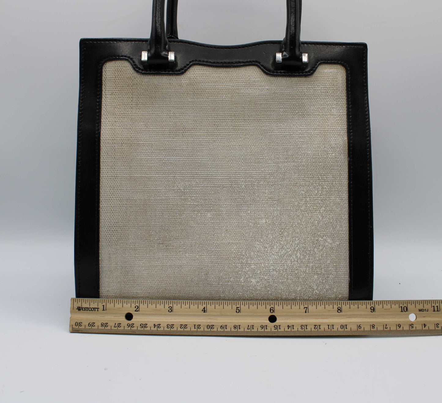 Saint Laurent Black Leather Canvas Cassandra Tote Bag