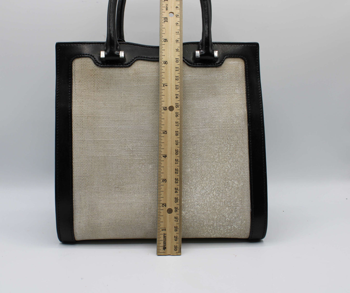 Saint Laurent Black Leather Canvas Cassandra Tote Bag