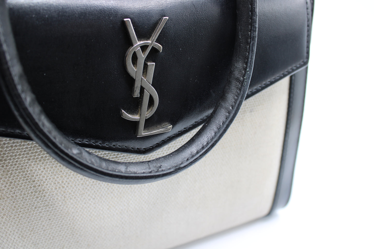 Saint Laurent Black Leather Canvas Cassandra Tote Bag