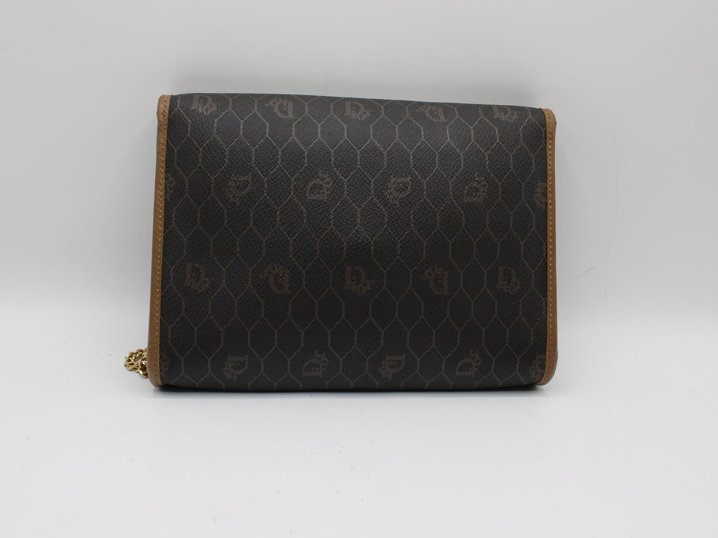 Christian Dior Brown Honeycomb Canvas Leather Chain Shoulder Bag