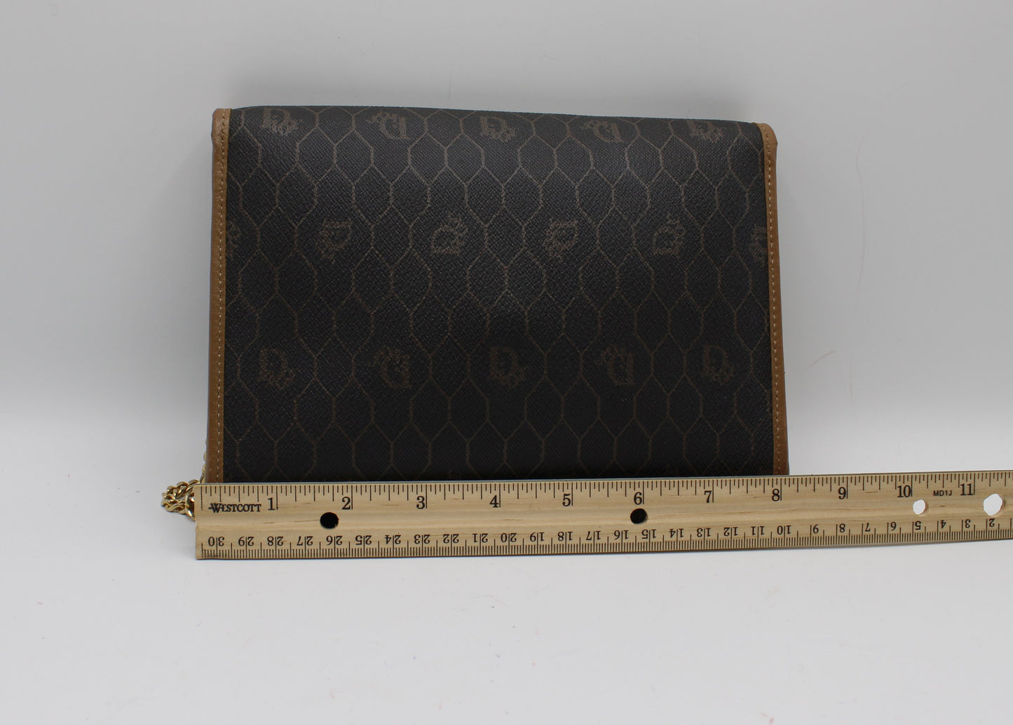 Christian Dior Brown Honeycomb Canvas Leather Chain Shoulder Bag