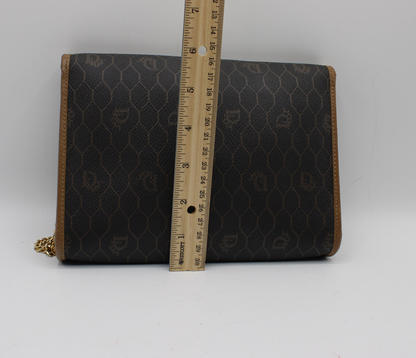 Christian Dior Brown Honeycomb Canvas Leather Chain Shoulder Bag