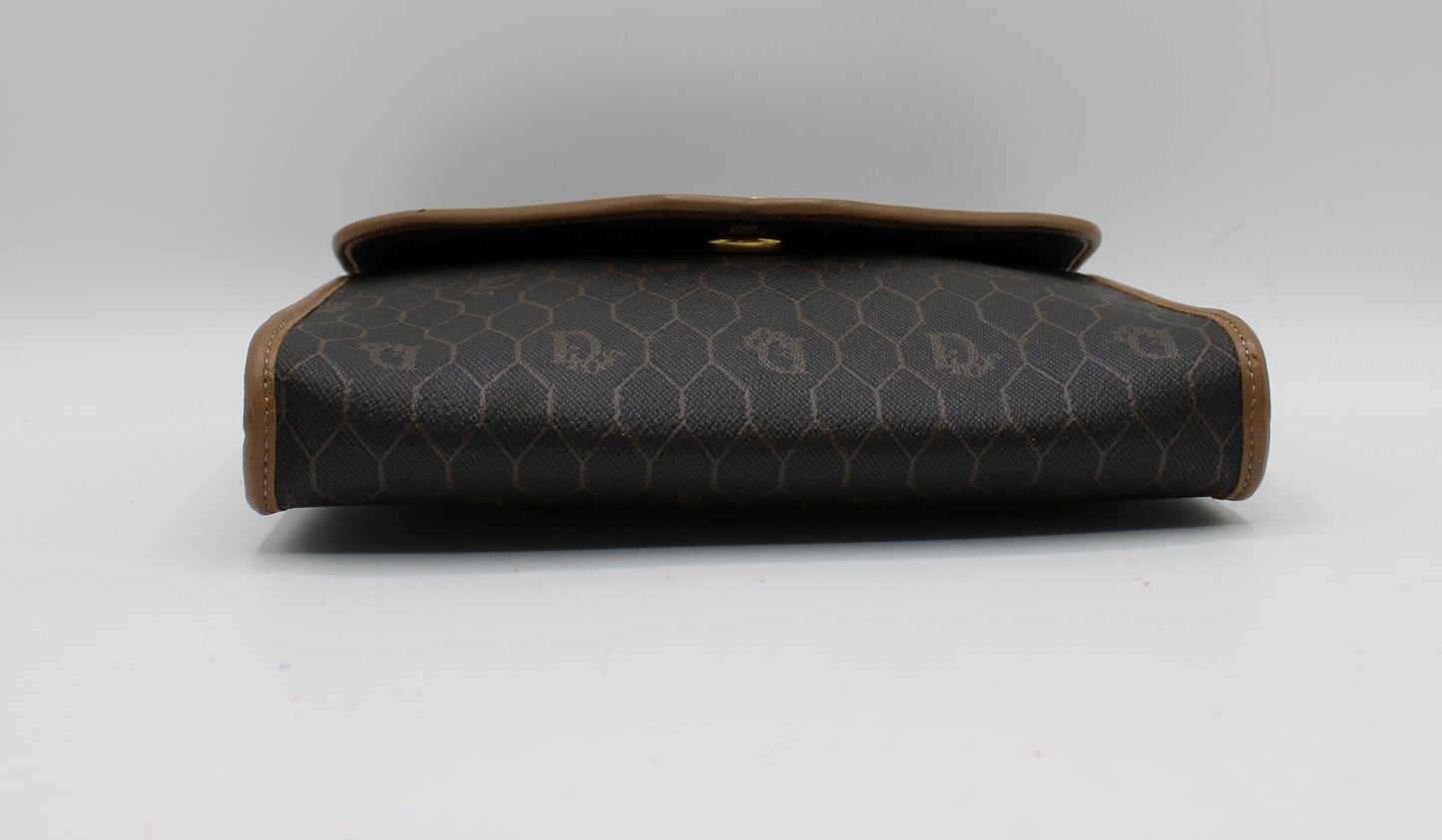 Christian Dior Brown Honeycomb Canvas Leather Chain Shoulder Bag
