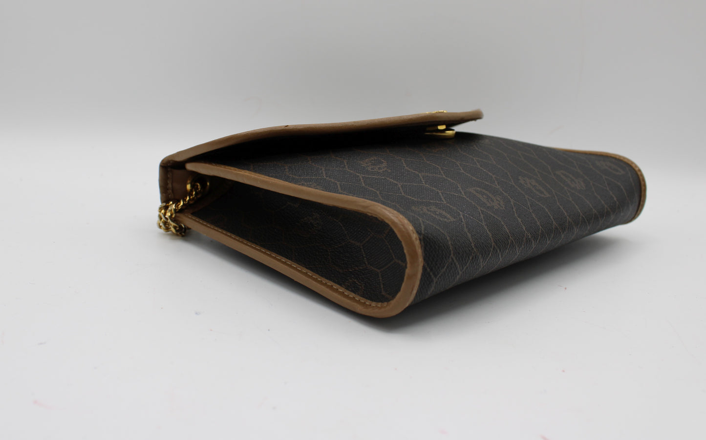 Christian Dior Brown Honeycomb Canvas Leather Chain Shoulder Bag
