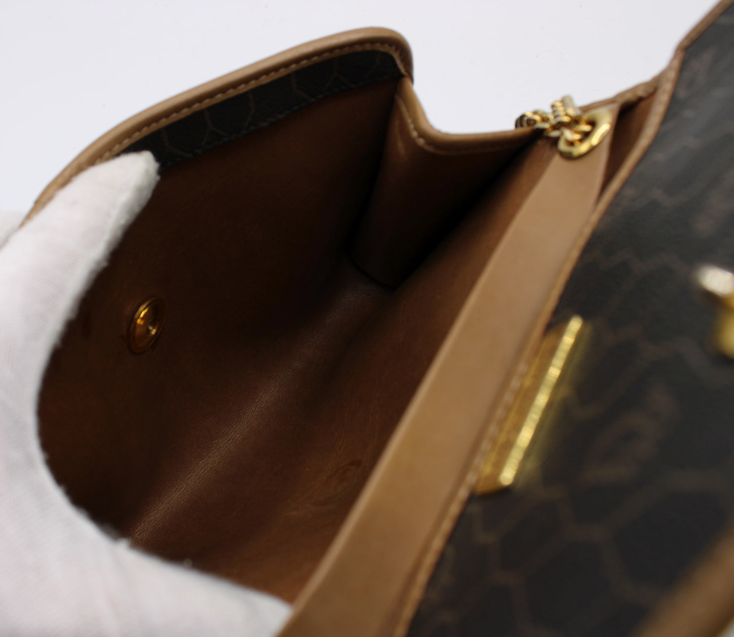 Christian Dior Brown Honeycomb Canvas Leather Chain Shoulder Bag