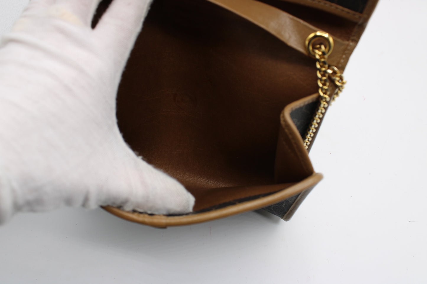 Christian Dior Brown Honeycomb Canvas Leather Chain Shoulder Bag