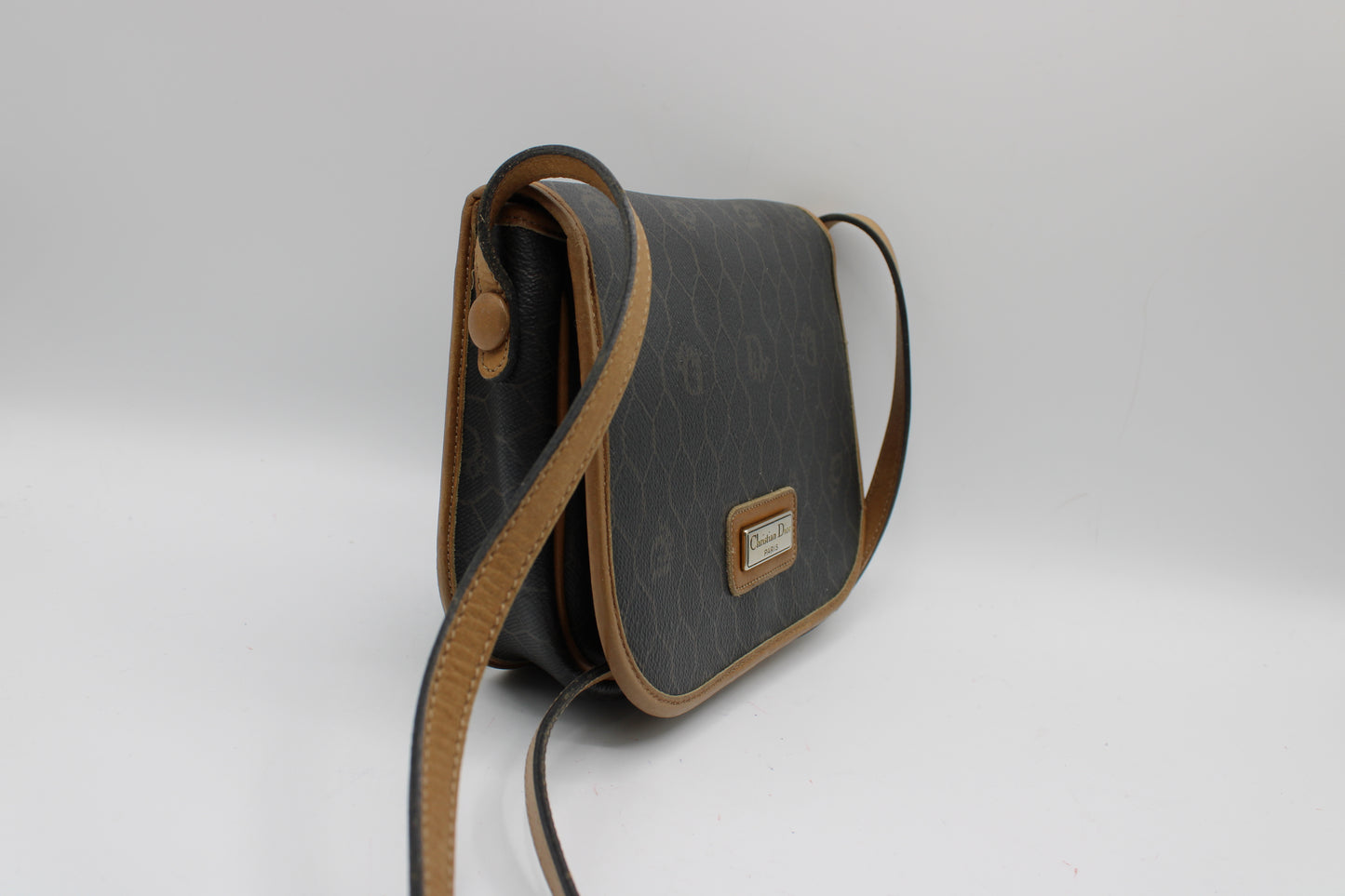 Christian Dior Brown Honeycomb Canvas Leather Crossbody Bag