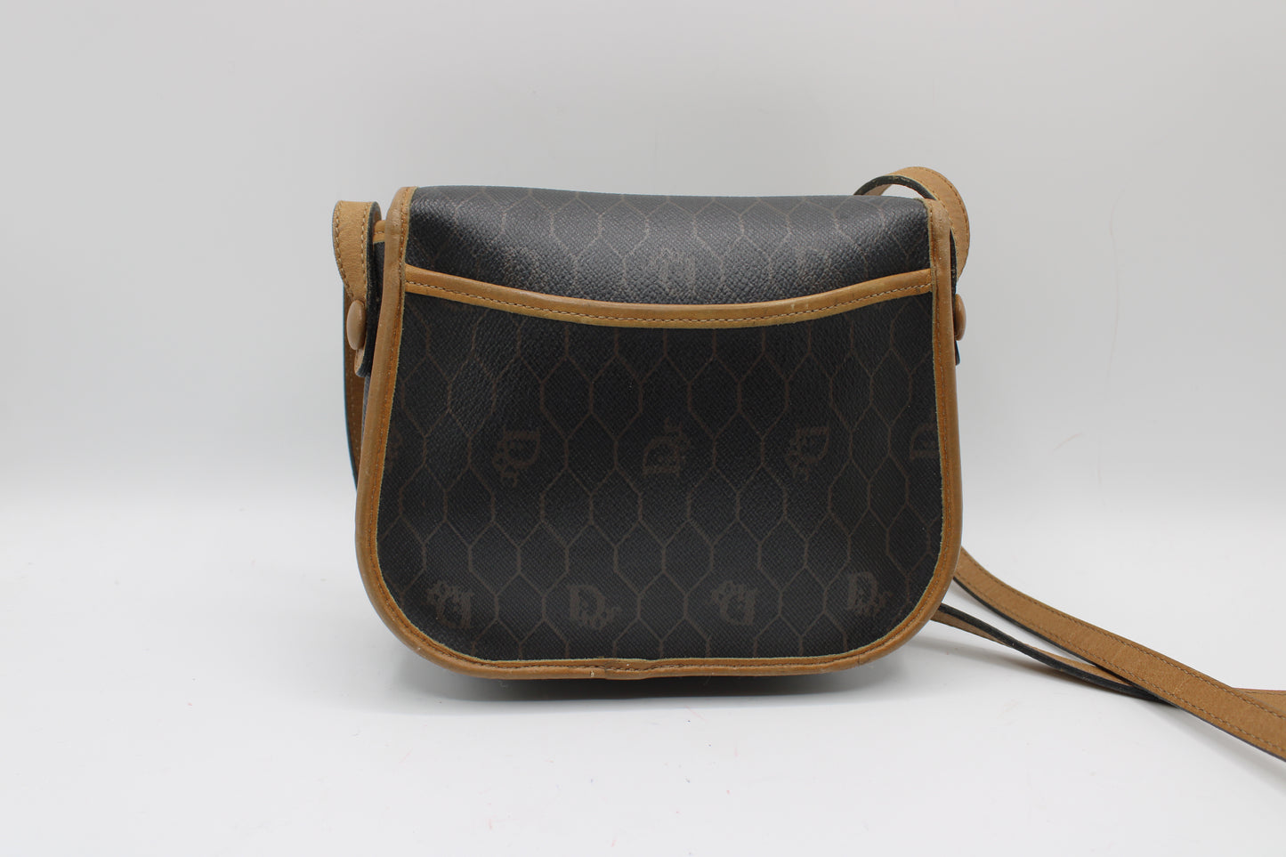 Christian Dior Brown Honeycomb Canvas Leather Crossbody Bag