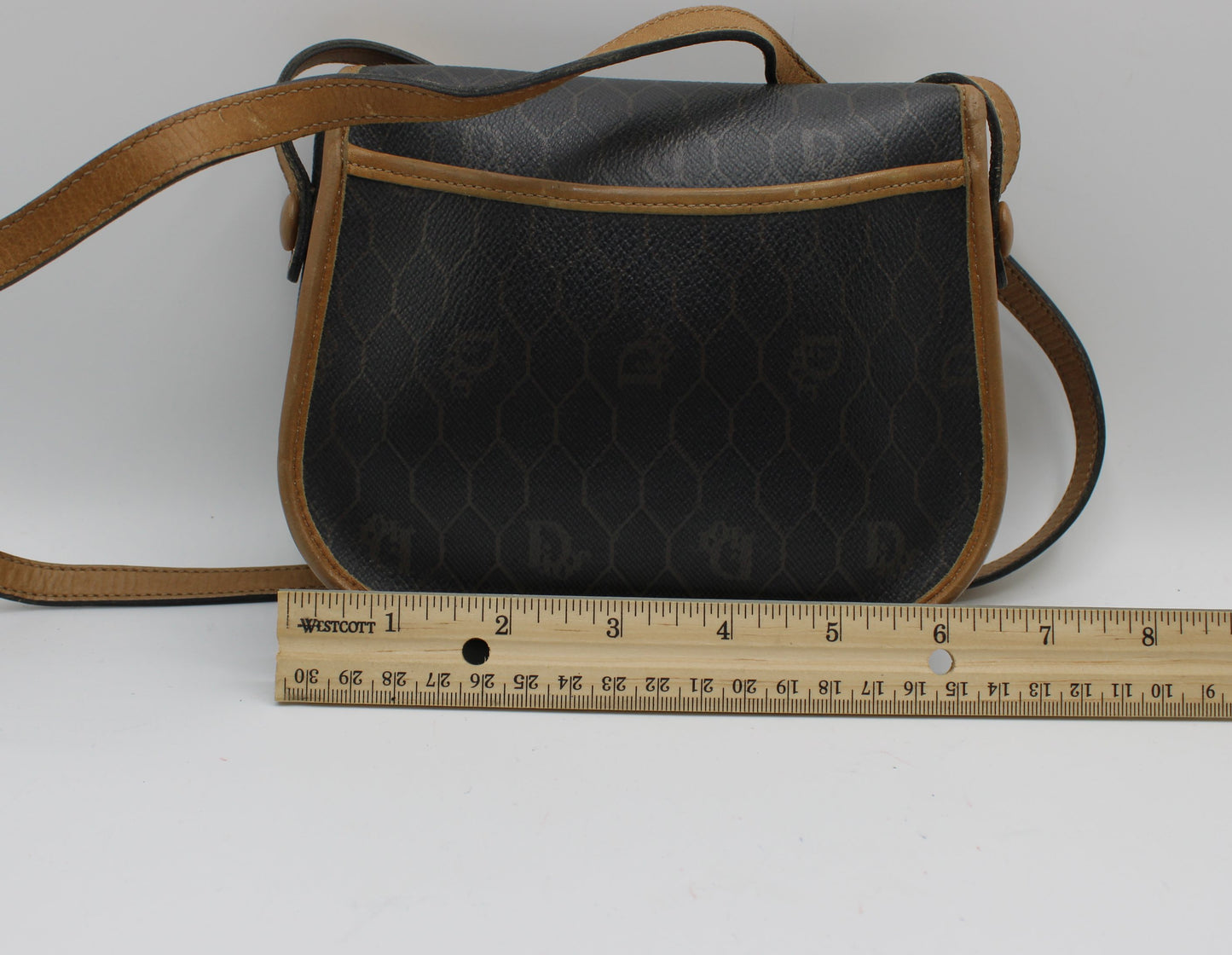 Christian Dior Brown Honeycomb Canvas Leather Crossbody Bag