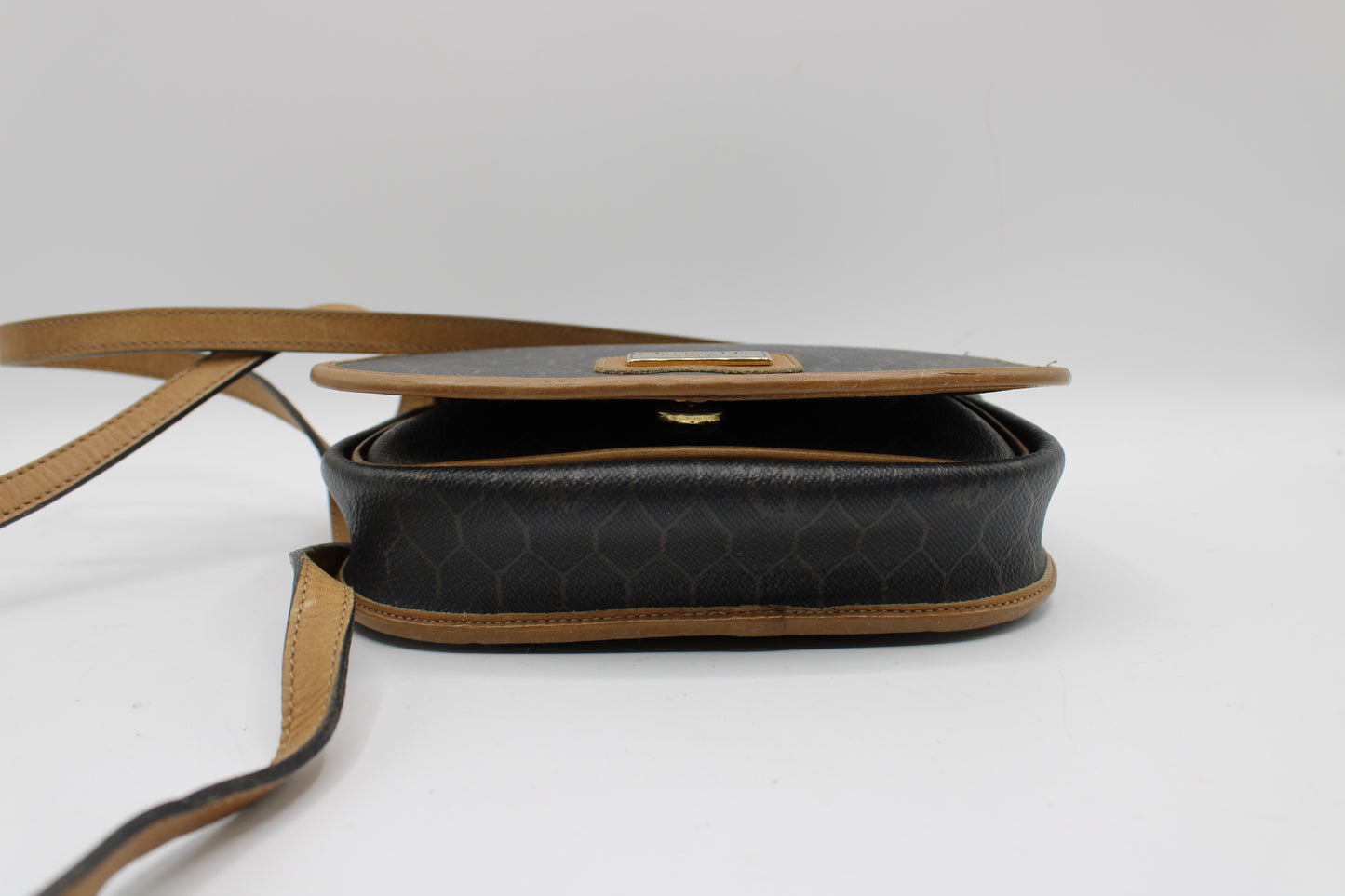 Christian Dior Brown Honeycomb Canvas Leather Crossbody Bag