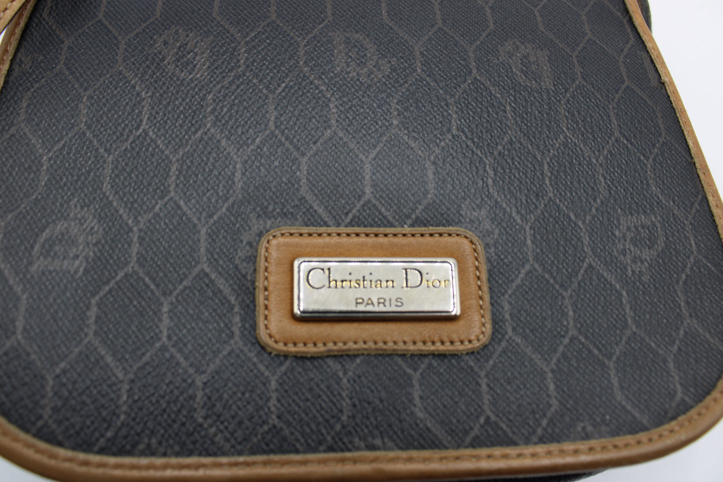 Christian Dior Brown Honeycomb Canvas Leather Crossbody Bag