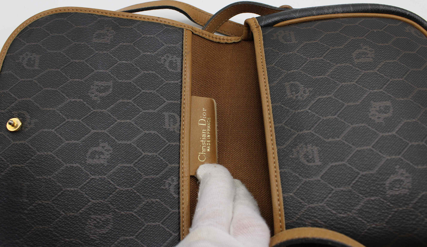 Christian Dior Brown Honeycomb Canvas Leather Crossbody Bag