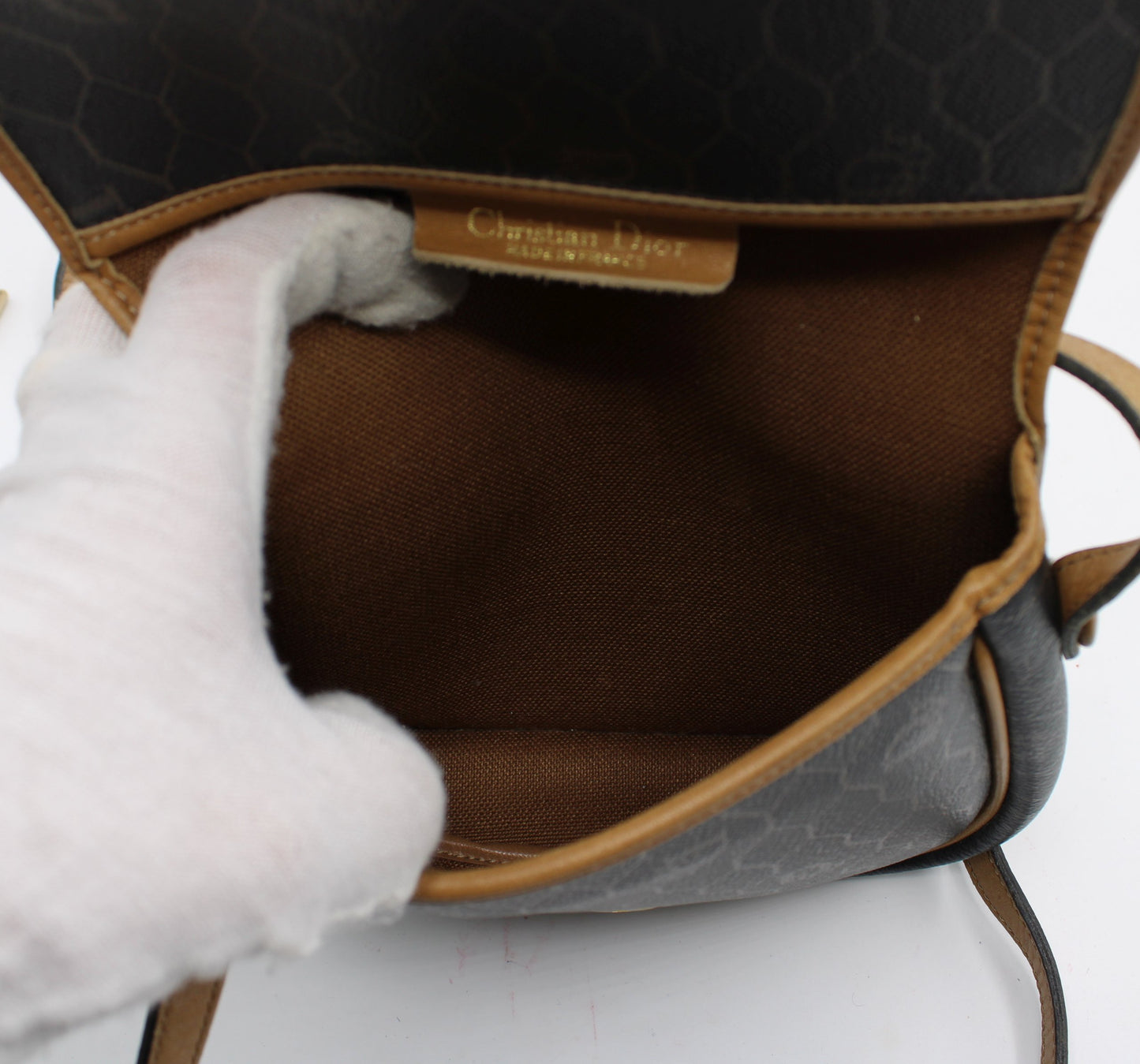 Christian Dior Brown Honeycomb Canvas Leather Crossbody Bag