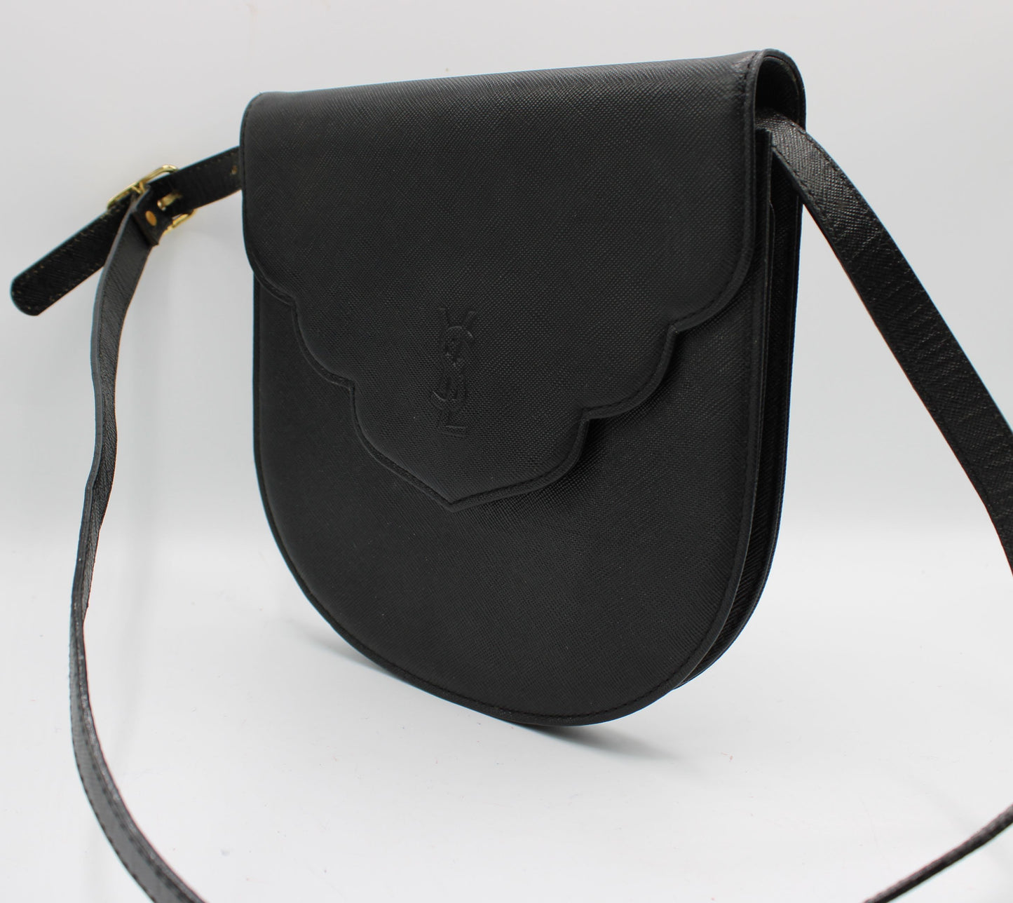 Yves Saint Laurent Black Leather Logo Flap Crossbody Bag