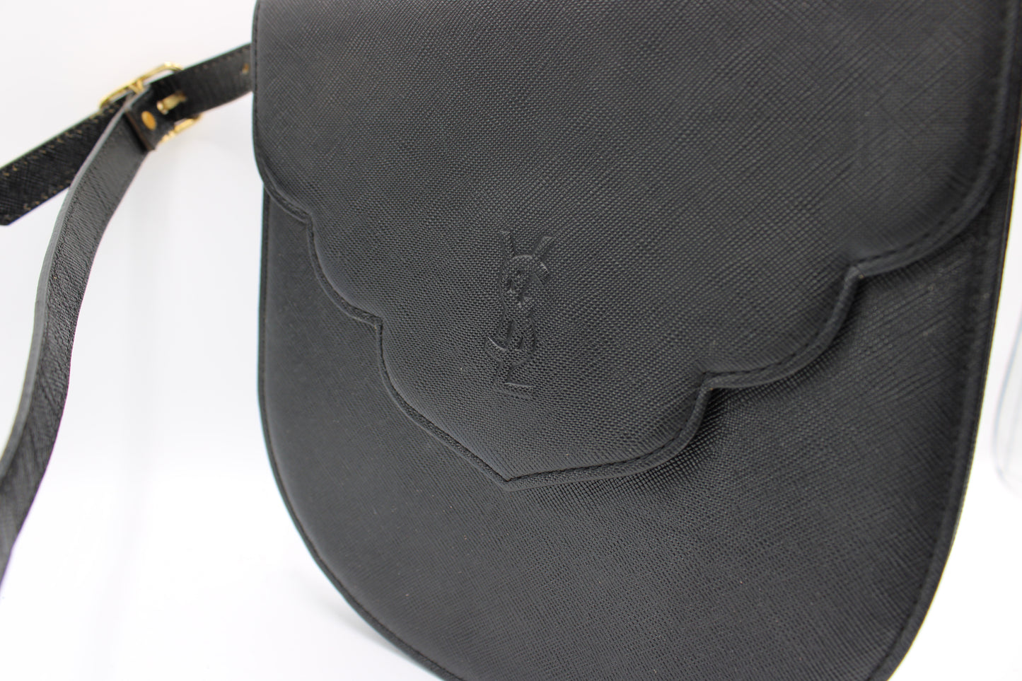 Yves Saint Laurent Black Leather Logo Flap Crossbody Bag