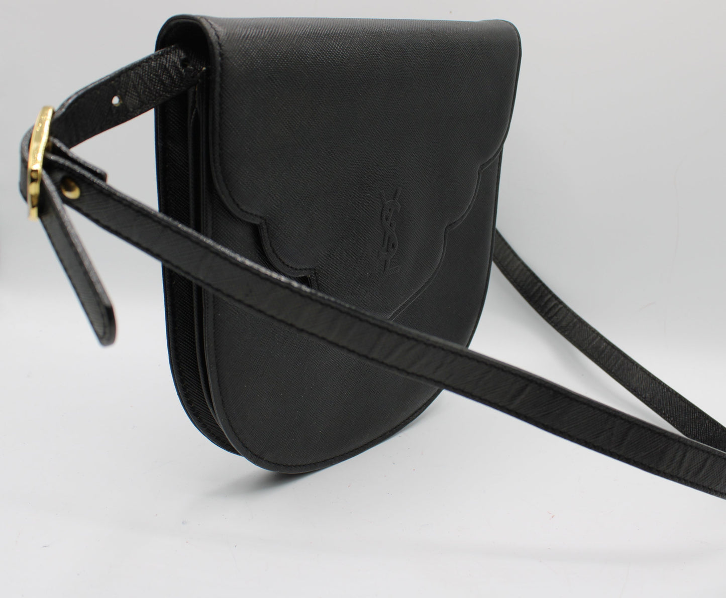 Yves Saint Laurent Black Leather Logo Flap Crossbody Bag