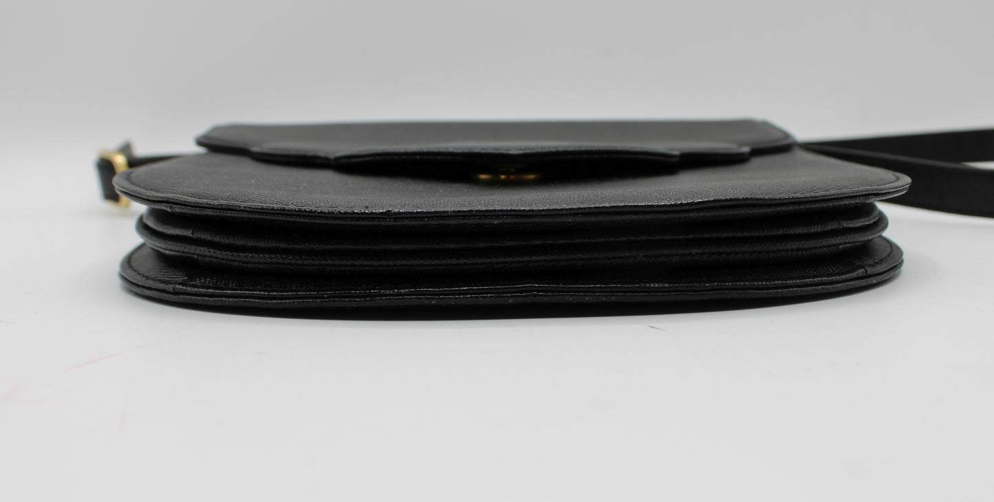 Yves Saint Laurent Black Leather Logo Flap Crossbody Bag