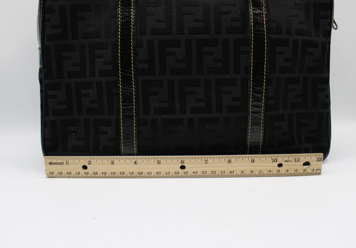 Fendi Black Zucca Canvas Leather Trim Boston Bag