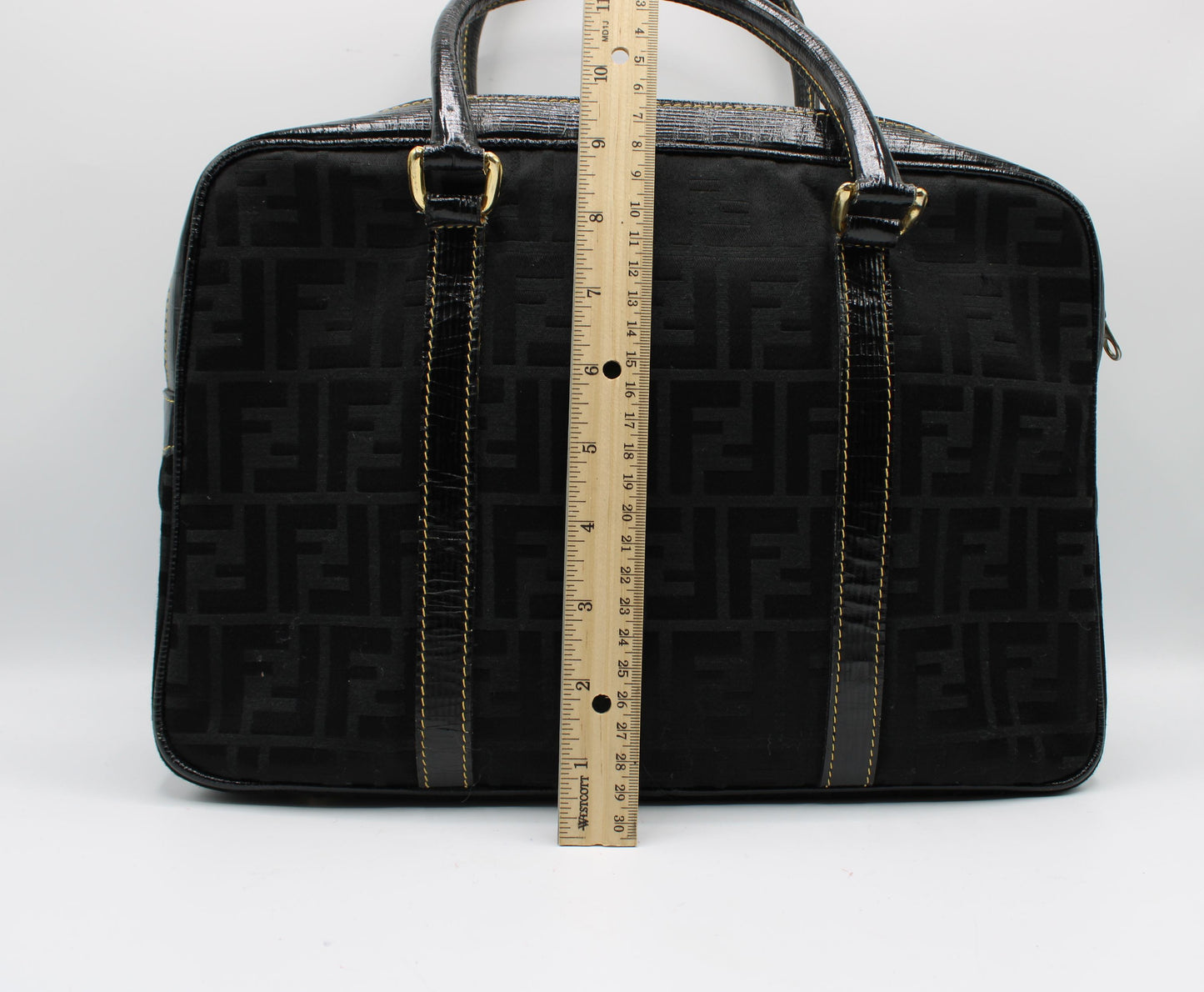 Fendi Black Zucca Canvas Leather Trim Boston Bag