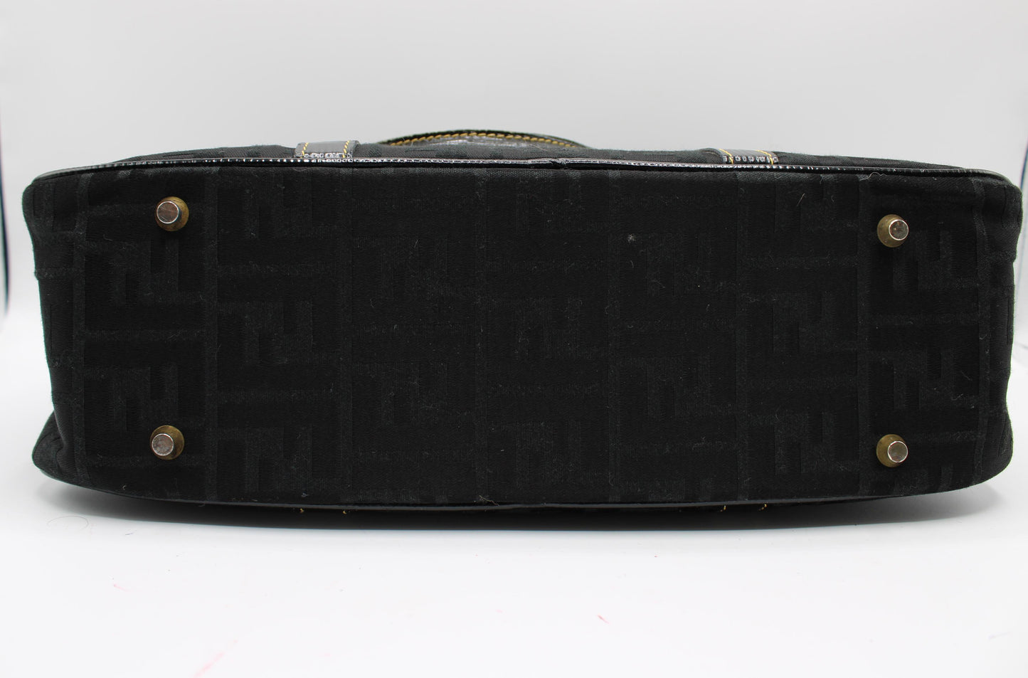 Fendi Black Zucca Canvas Leather Trim Boston Bag