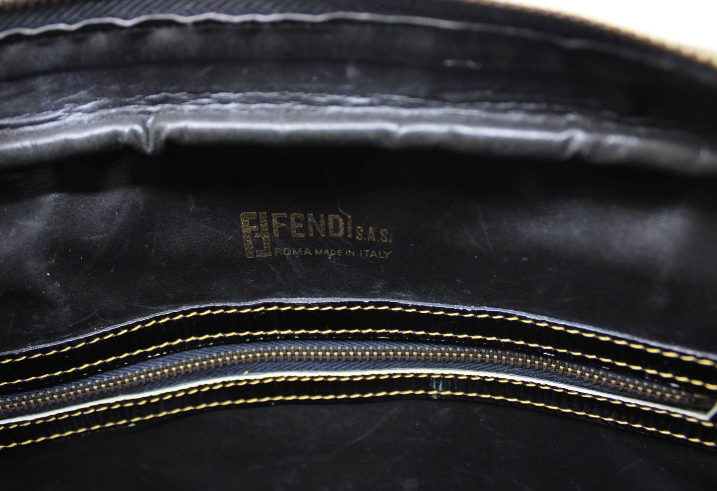 Fendi Black Zucca Canvas Leather Trim Boston Bag